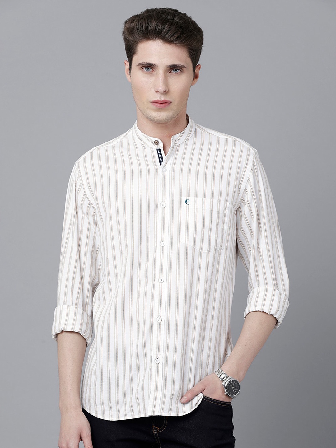 

CAVALLO by Linen Club Men Striped Casual Shirt, White