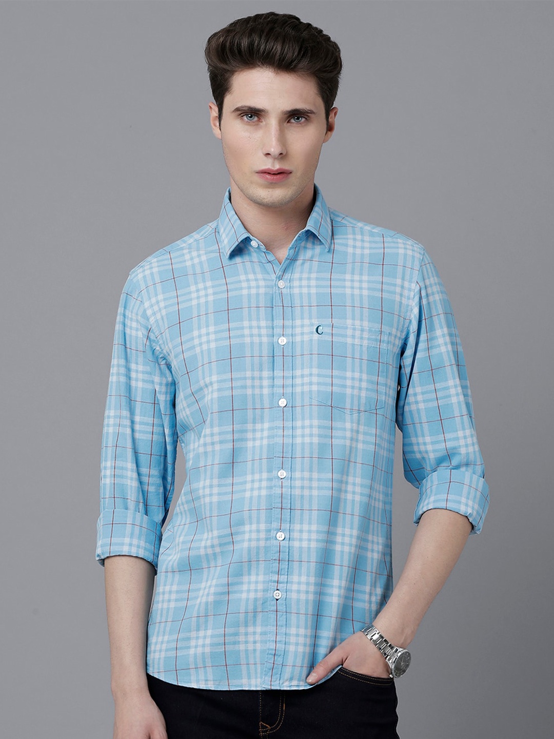 

CAVALLO by Linen Club Men Tartan Checked Casual Shirt, Blue