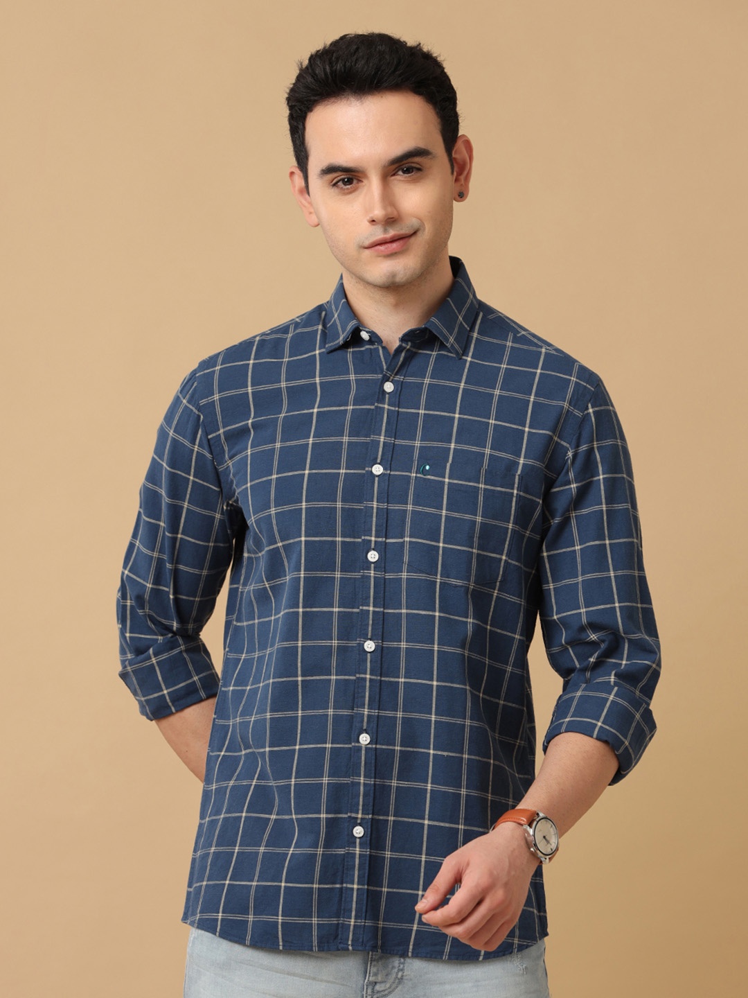 

CAVALLO by Linen Club Men Checked Casual Shirt, Blue