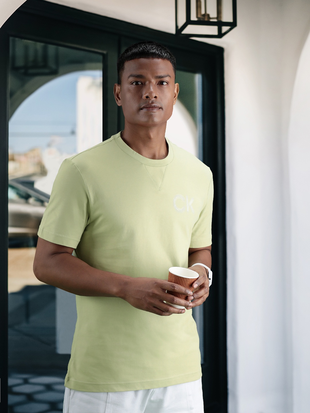 

Calvin Klein Jeans Men Brand Logo Printed Pure Cotton T-shirt, Green