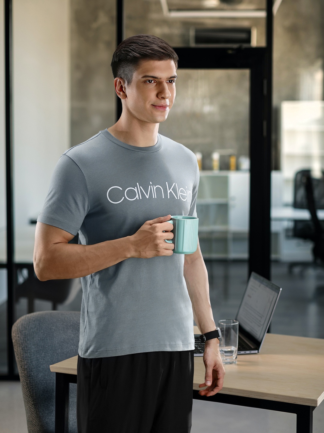 

Calvin Klein Jeans Men Pure Cotton Brand Logo Printed T-shirt, Blue