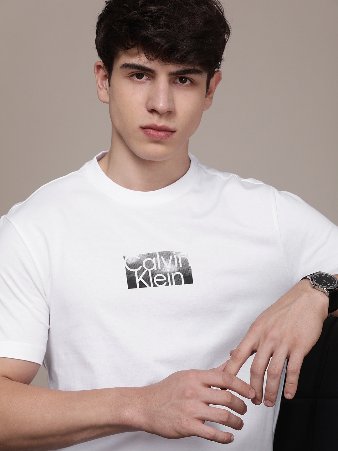 

Calvin Klein Jeans Round Neck Typography Printed Pure Cotton T-shirt, White