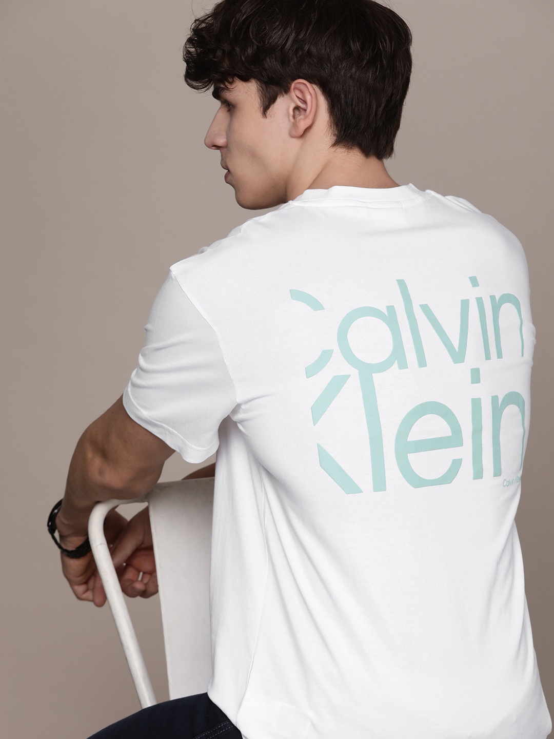 

Calvin Klein Jeans Round Neck Typography Printed Pure Cotton T-shirt, White