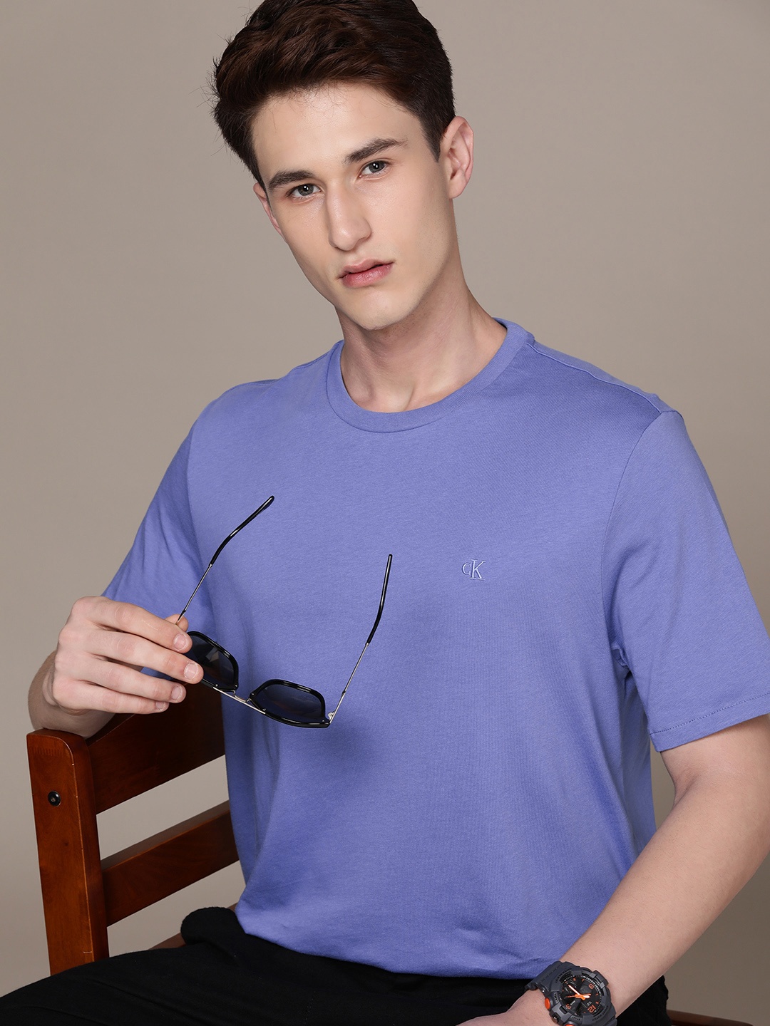 

Calvin Klein Jeans Men Pure Cotton Round Neck T-shirt, Blue