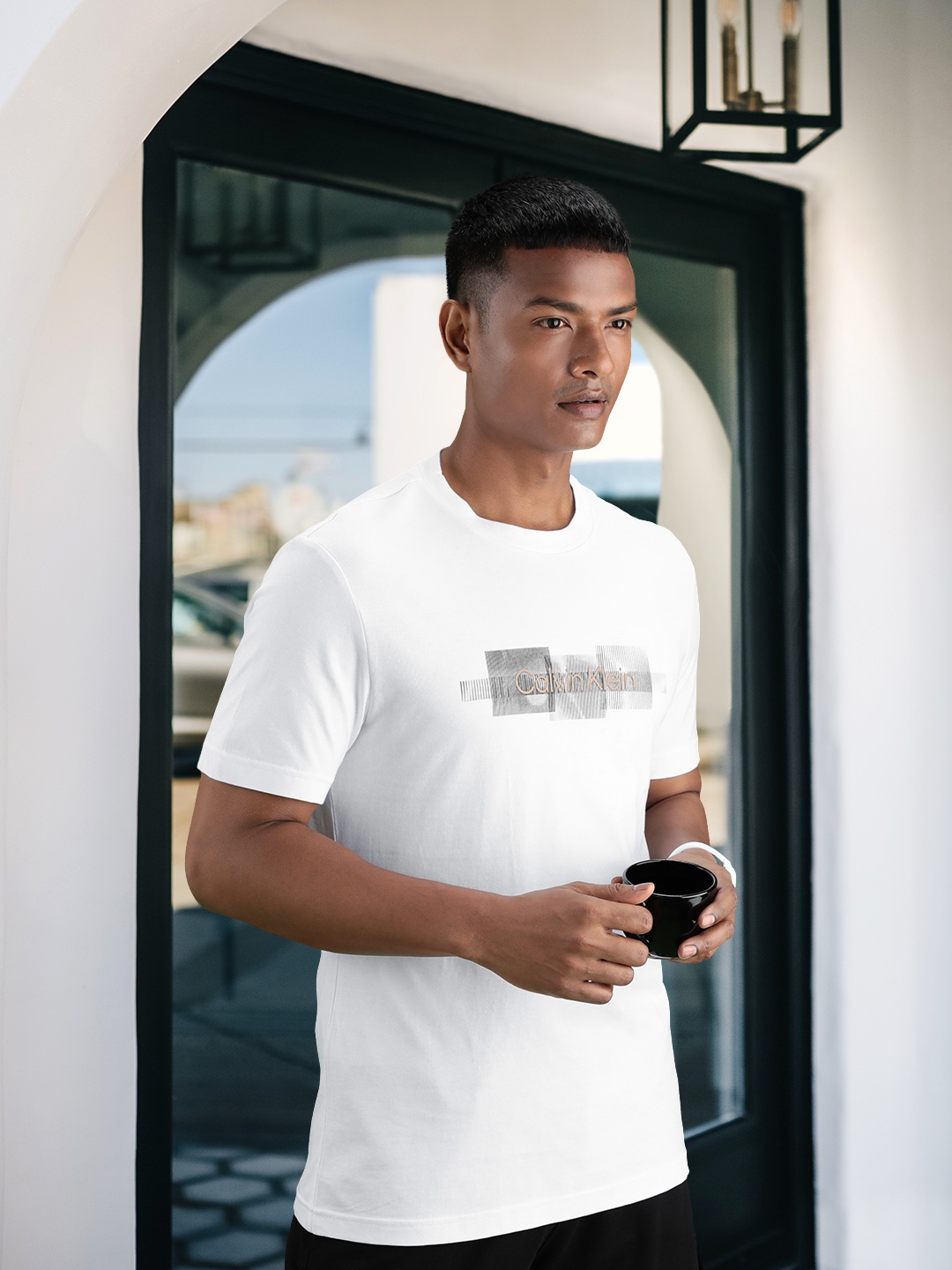 

Calvin Klein Jeans Men Brand Logo Printed Pure Cotton T-shirt, White