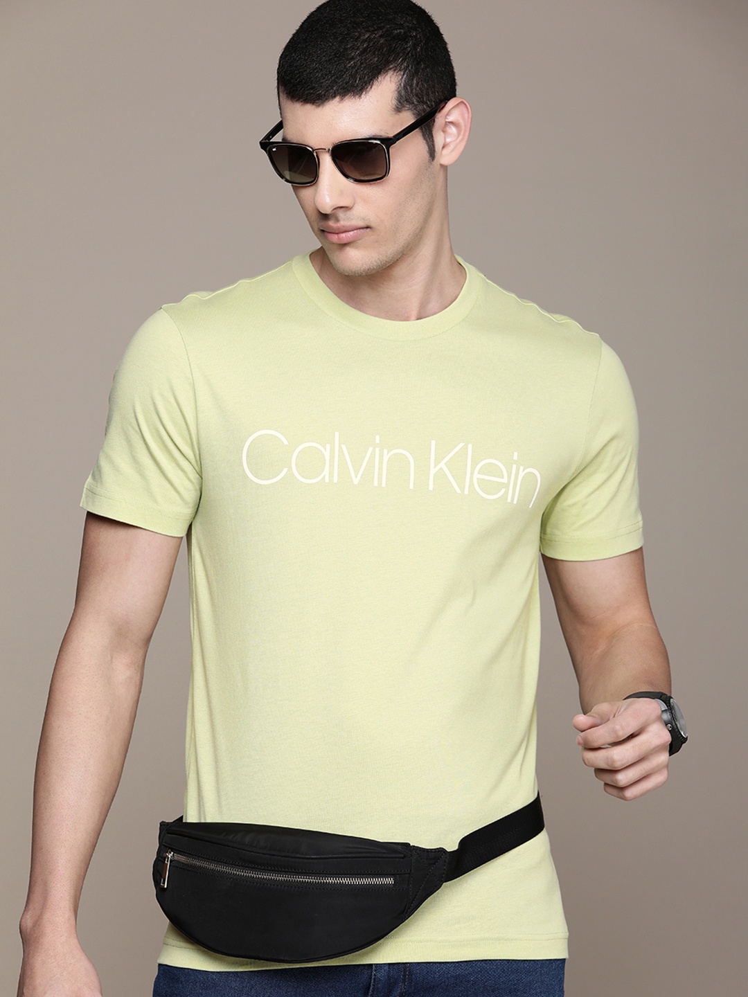 

Calvin Klein Jeans Men Brand Logo Printed Pure Cotton T-shirt, Green