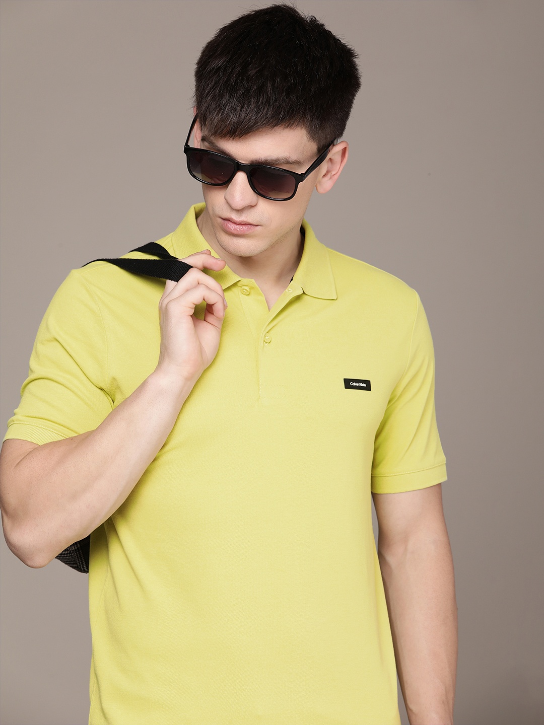 

Calvin Klein Jeans Men Applique Brand Logo Polo Collar T-shirt, Lime green