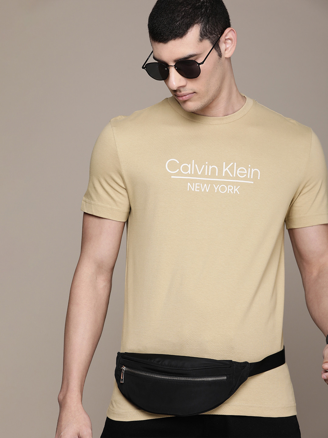 

Calvin Klein Jeans Men Brand Logo Printed Pure Cotton T-shirt, Khaki