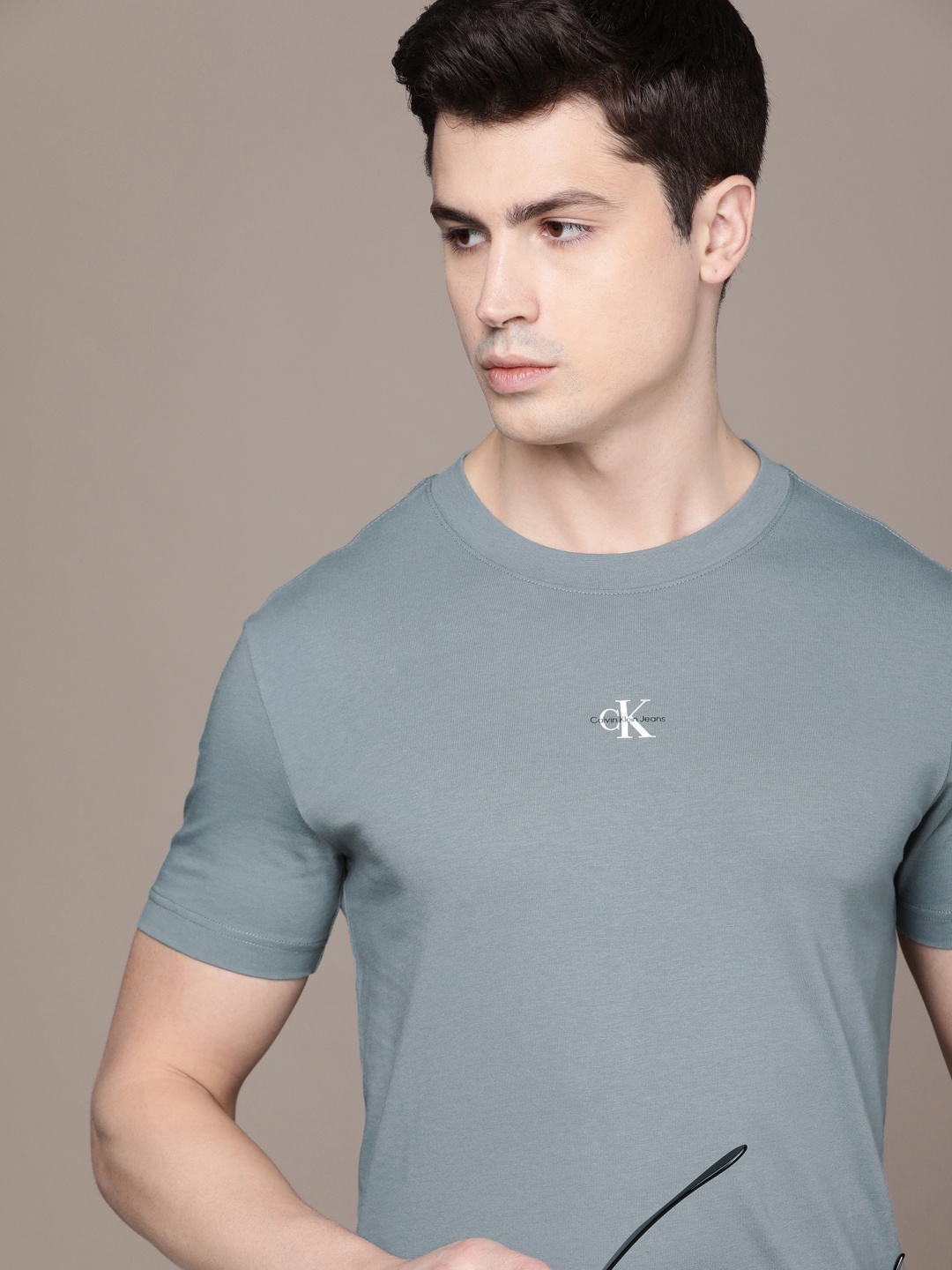 

Calvin Klein Jeans Round Neck Brand Logo Pure Cotton T-shirt, Grey