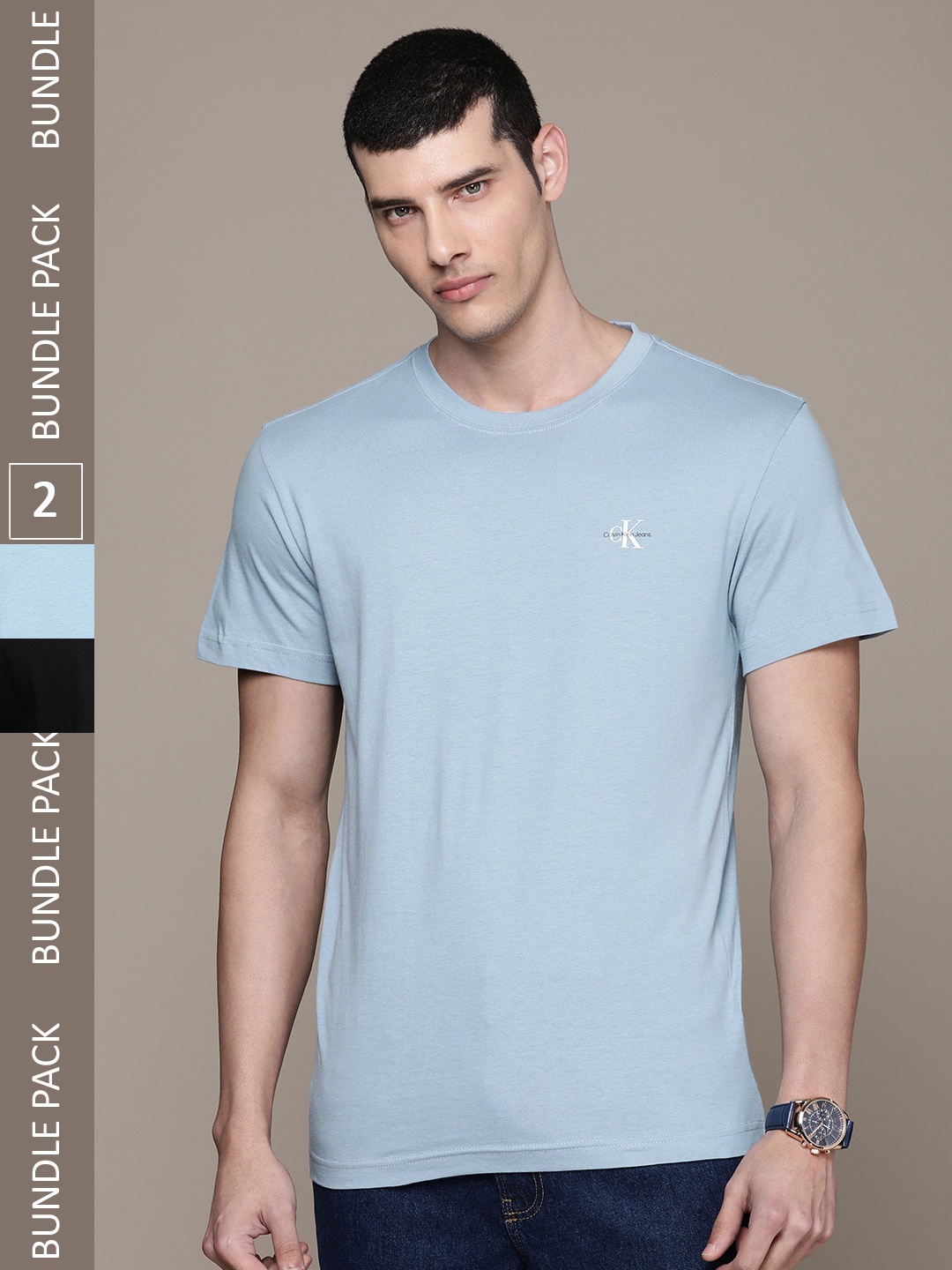 

Calvin Klein Jeans Men Pack Of 2 Pure Cotton Round Neck T-shirt, Blue