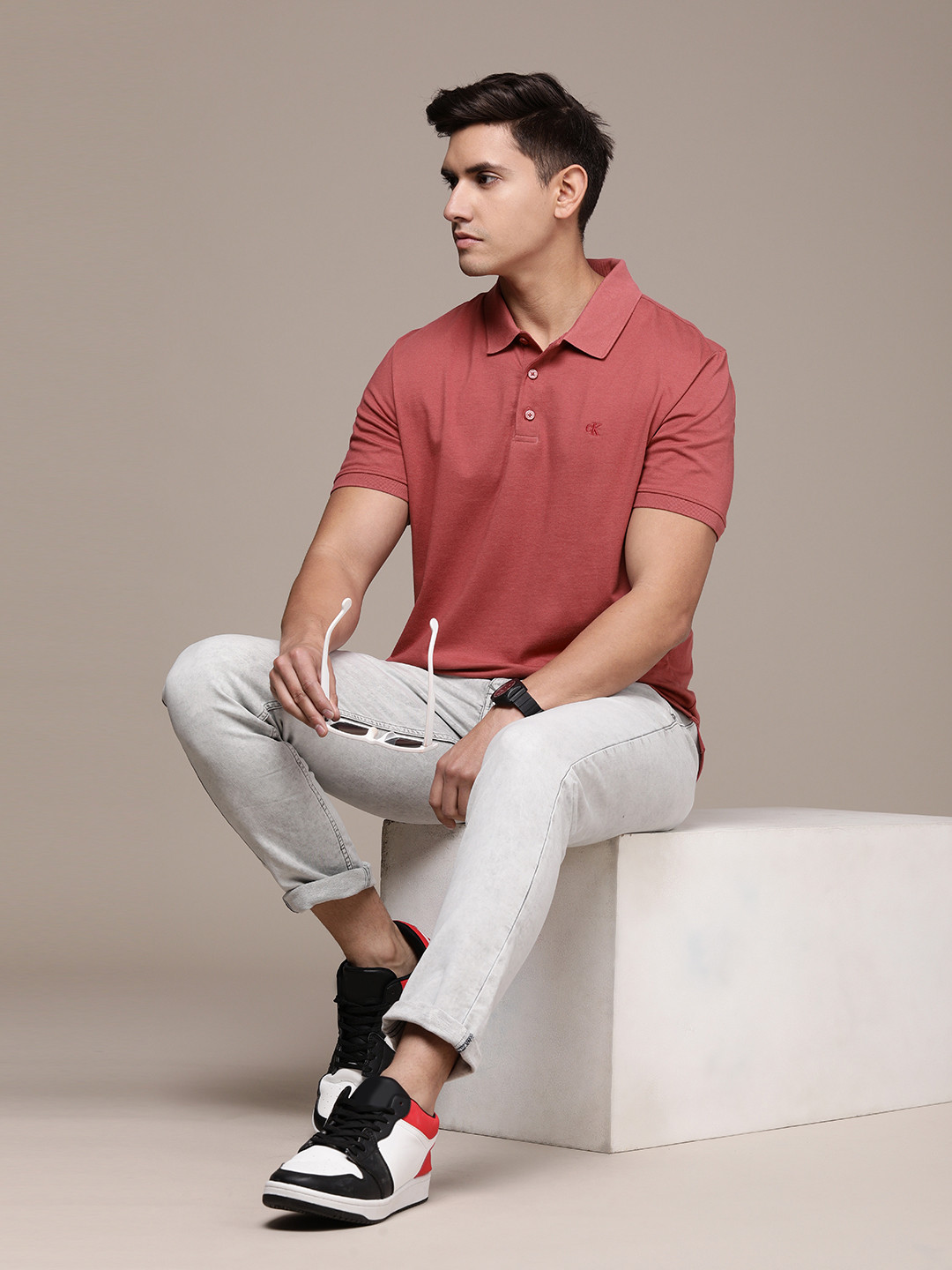 

Calvin Klein Jeans Men Brand Logo Polo Collar T-shirt, Pink