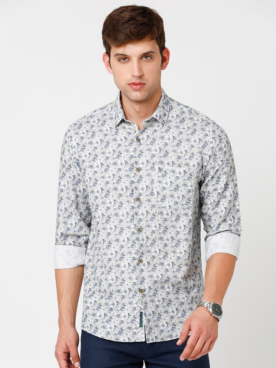 

Linen Club Men Floral Printed Sustainable Casual Shirt, Grey