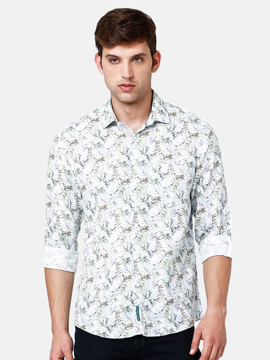 

Linen Club Men Floral Printed Sustainable Casual Shirt, White