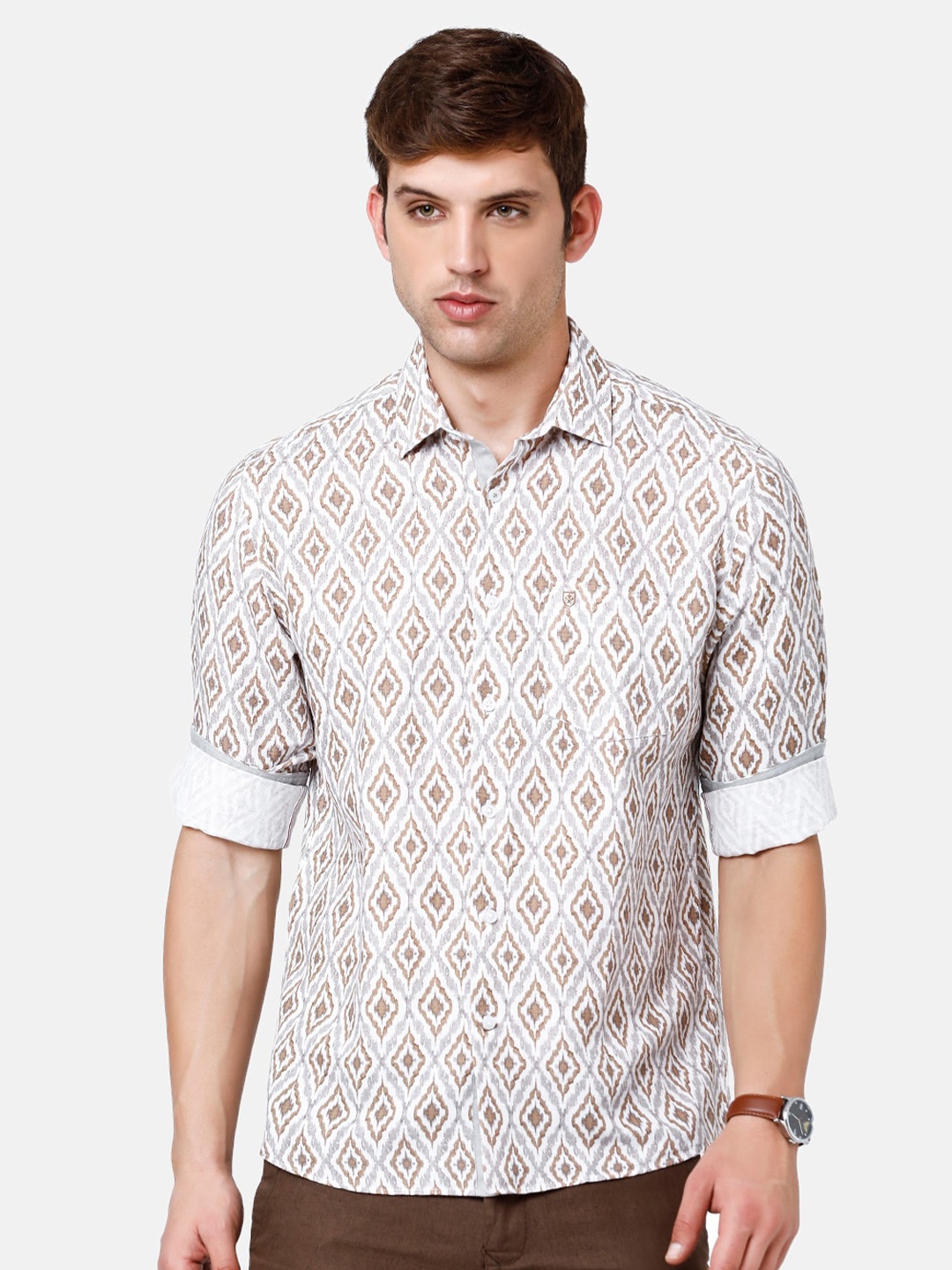 

Linen Club Men Printed Pure Linen Sustainable Casual Shirt, White
