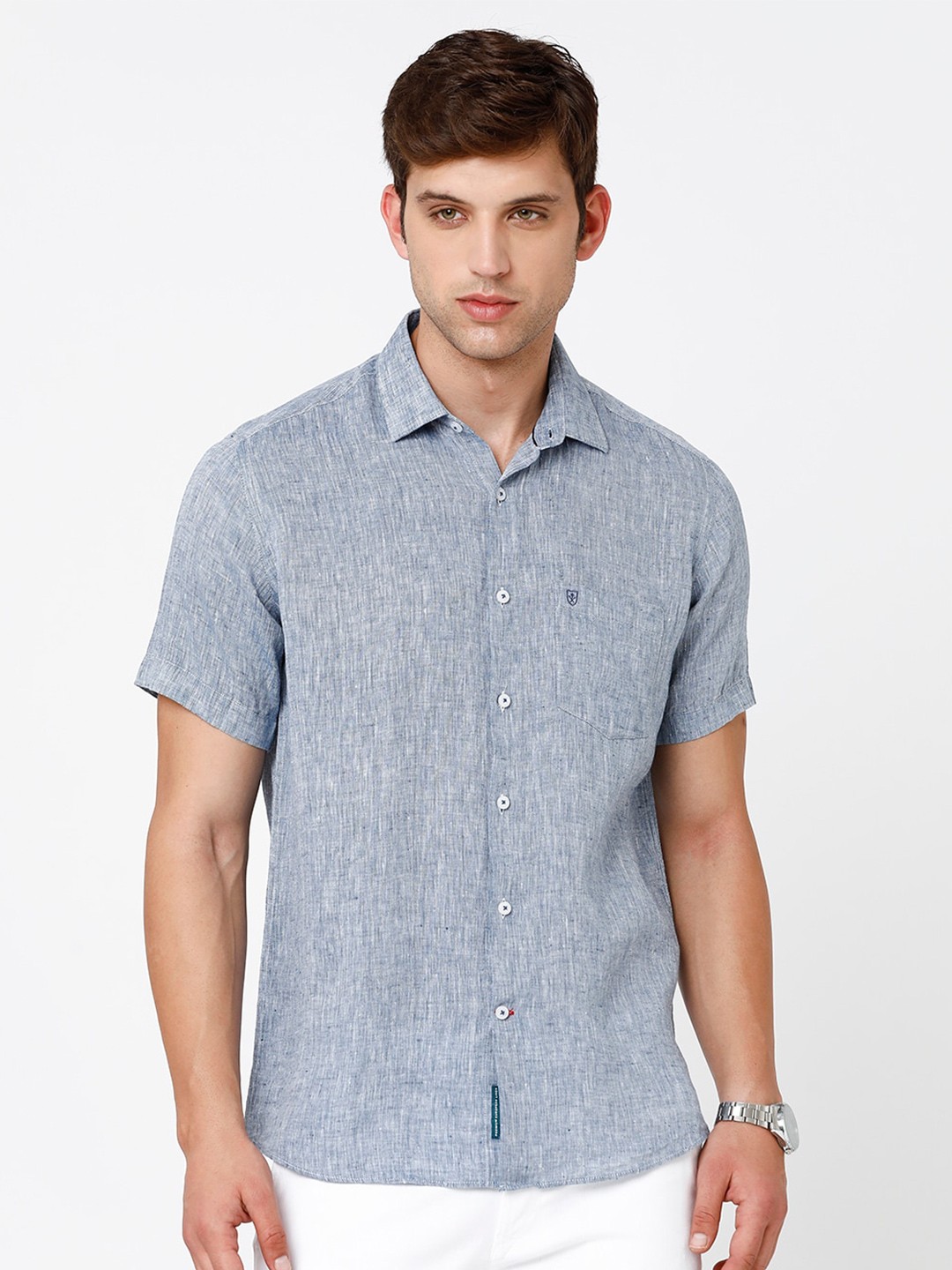 

Linen Club Men Pure Linen Sustainable Casual Shirt, Blue