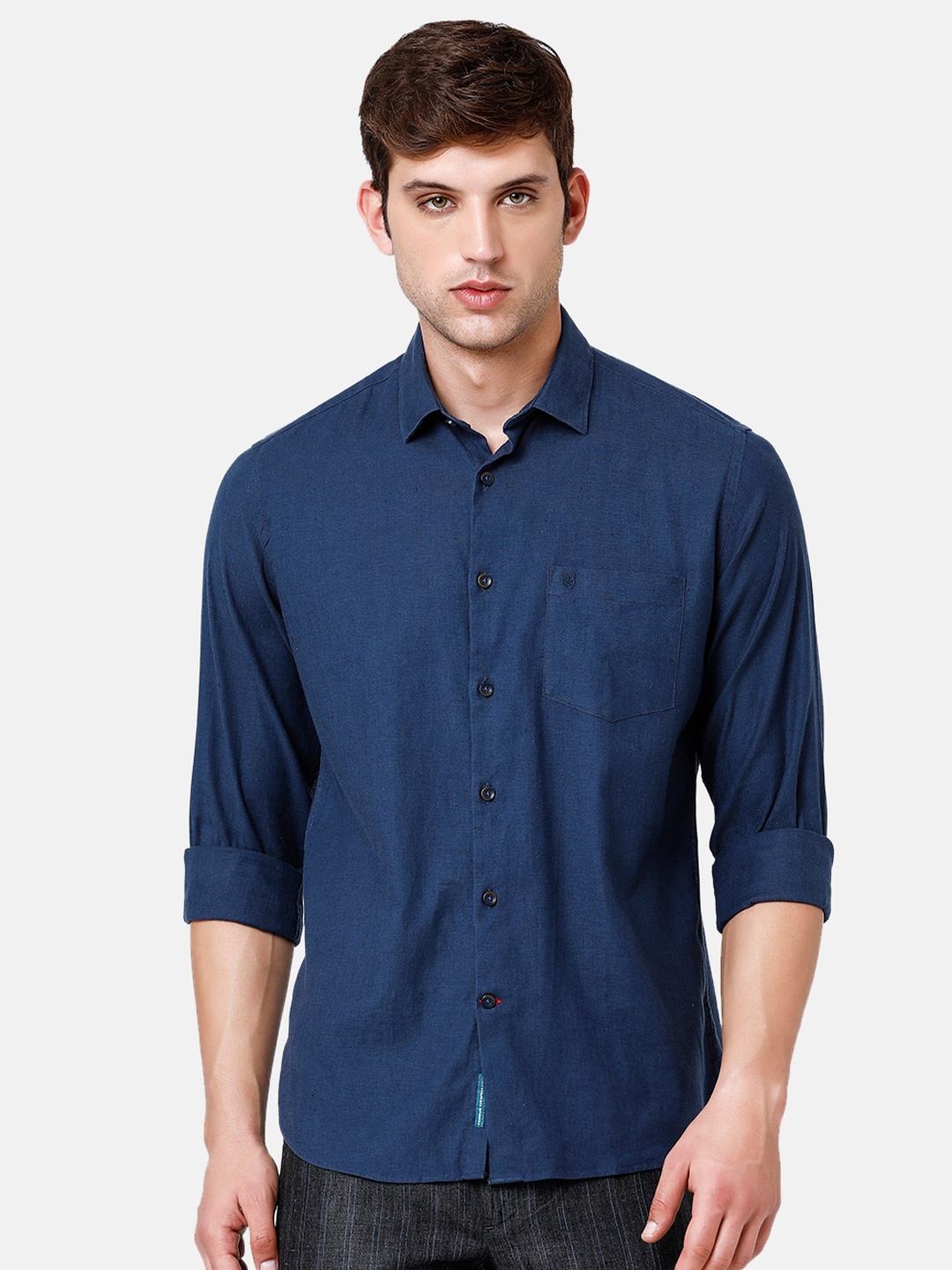 

Linen Club Men Pure Linen Sustainable Casual Shirt, Blue