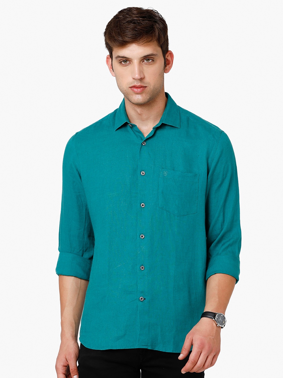 

Linen Club Men Pure Linen Sustainable Casual Shirt, Green