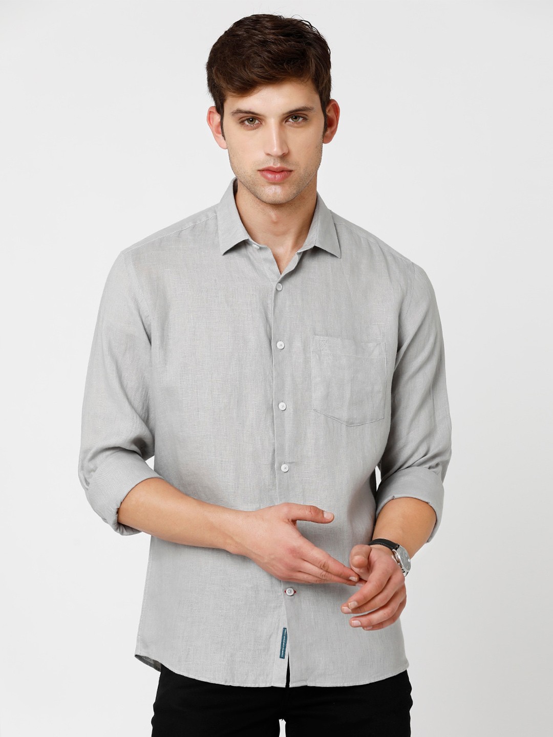 

Linen Club Men Pure Linen Sustainable Casual Shirt, Grey