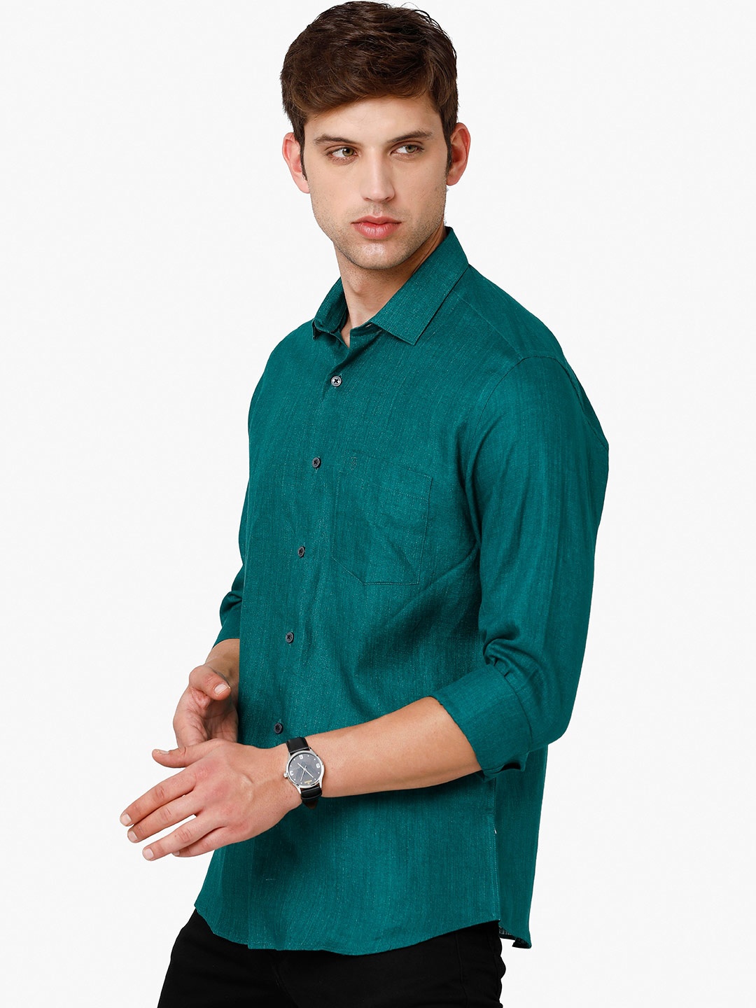 

Linen Club Men Pure Linen Sustainable Casual Shirt, Green