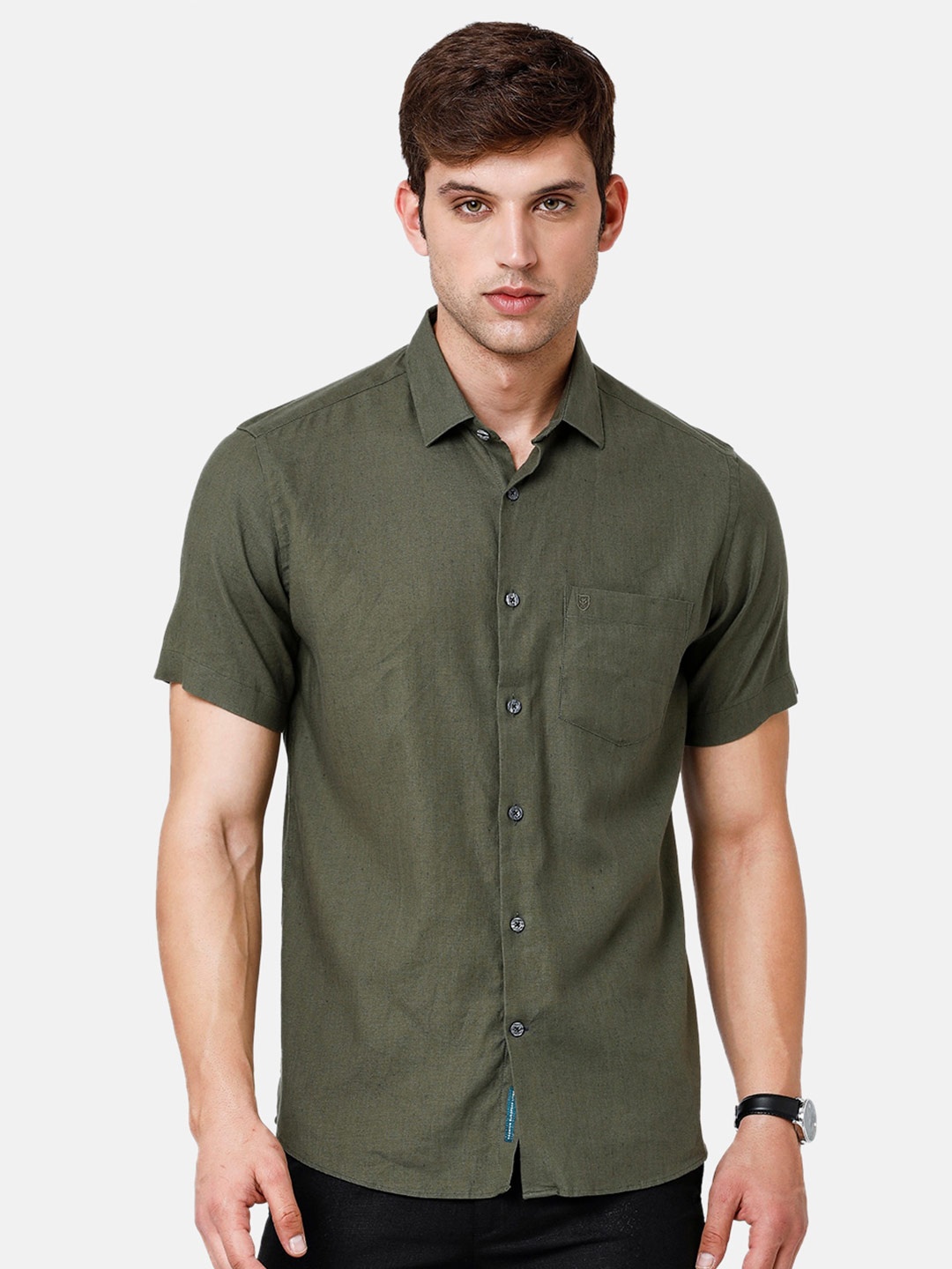 

Linen Club Short Sleeves Sustainable Casual Shirt, Green