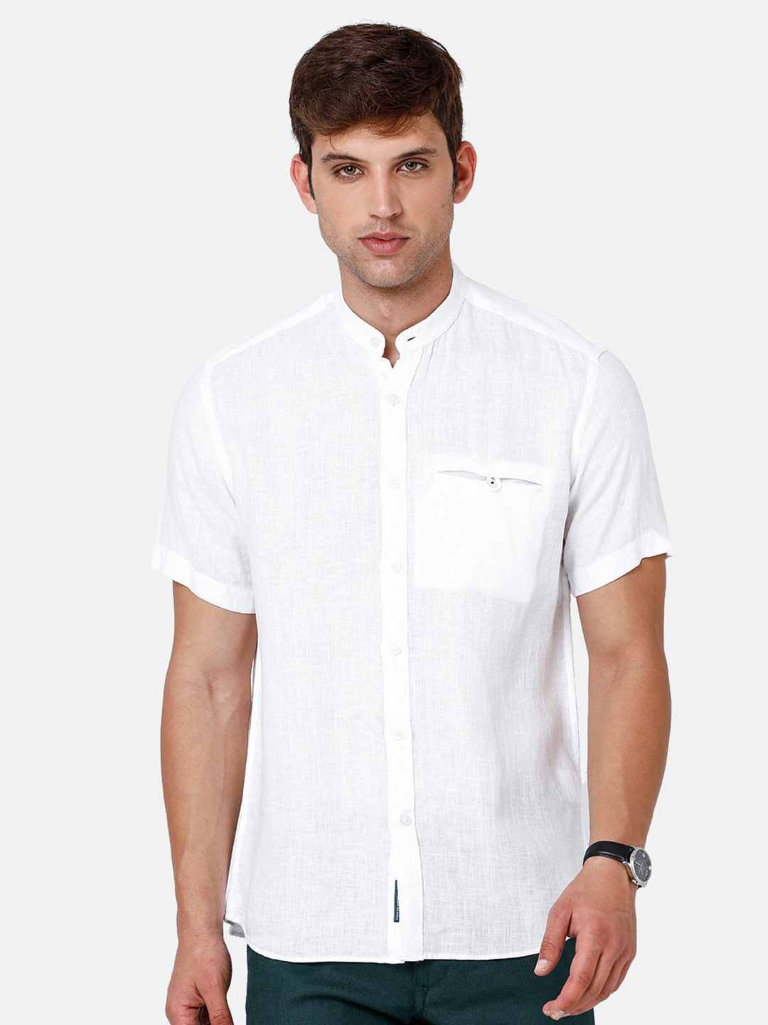 

Linen Club Men Pure Linen Casual Shirt, White