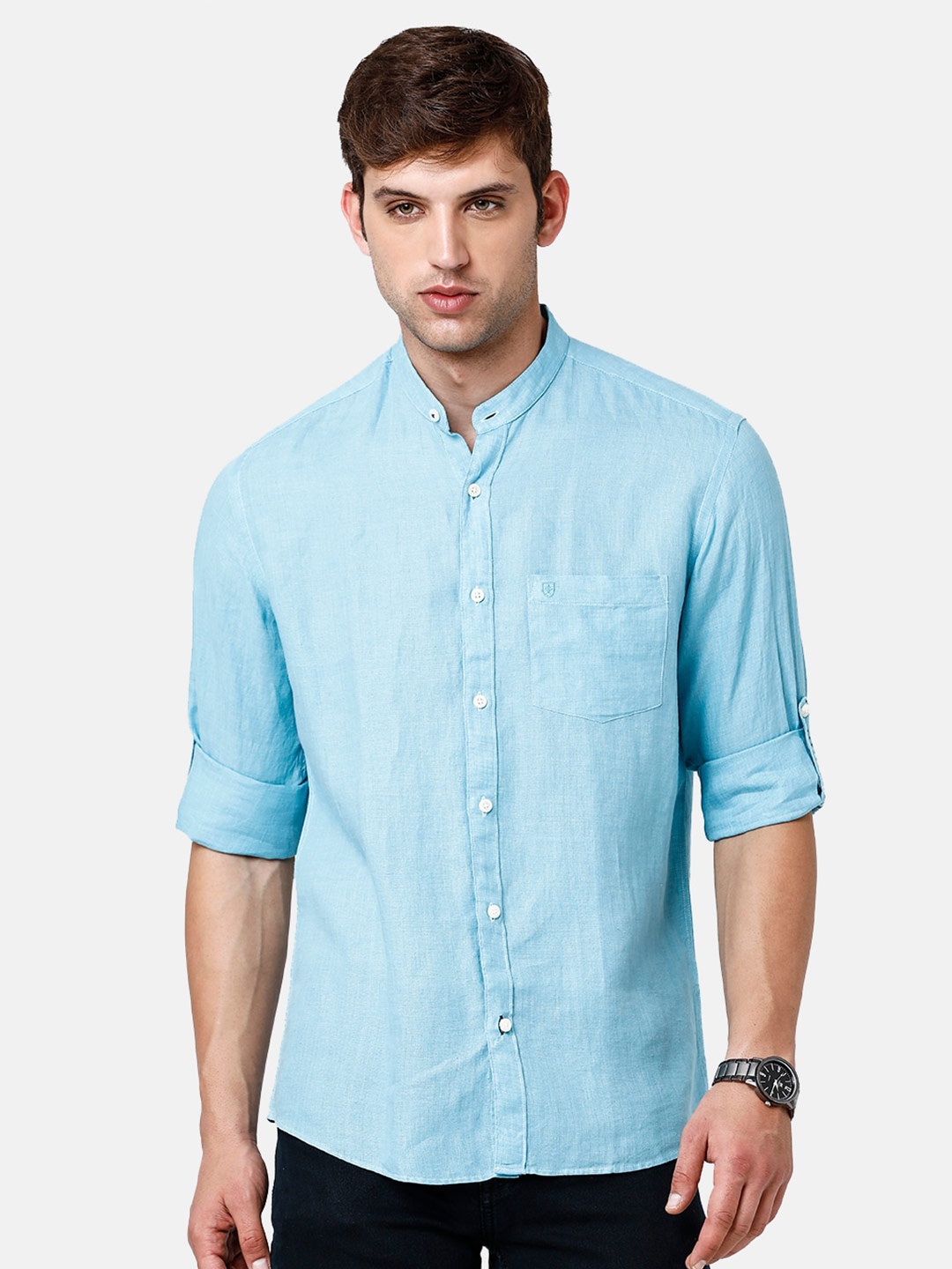 

Linen Club Men Regular Fit Sustainable Casual Shirt, Turquoise blue