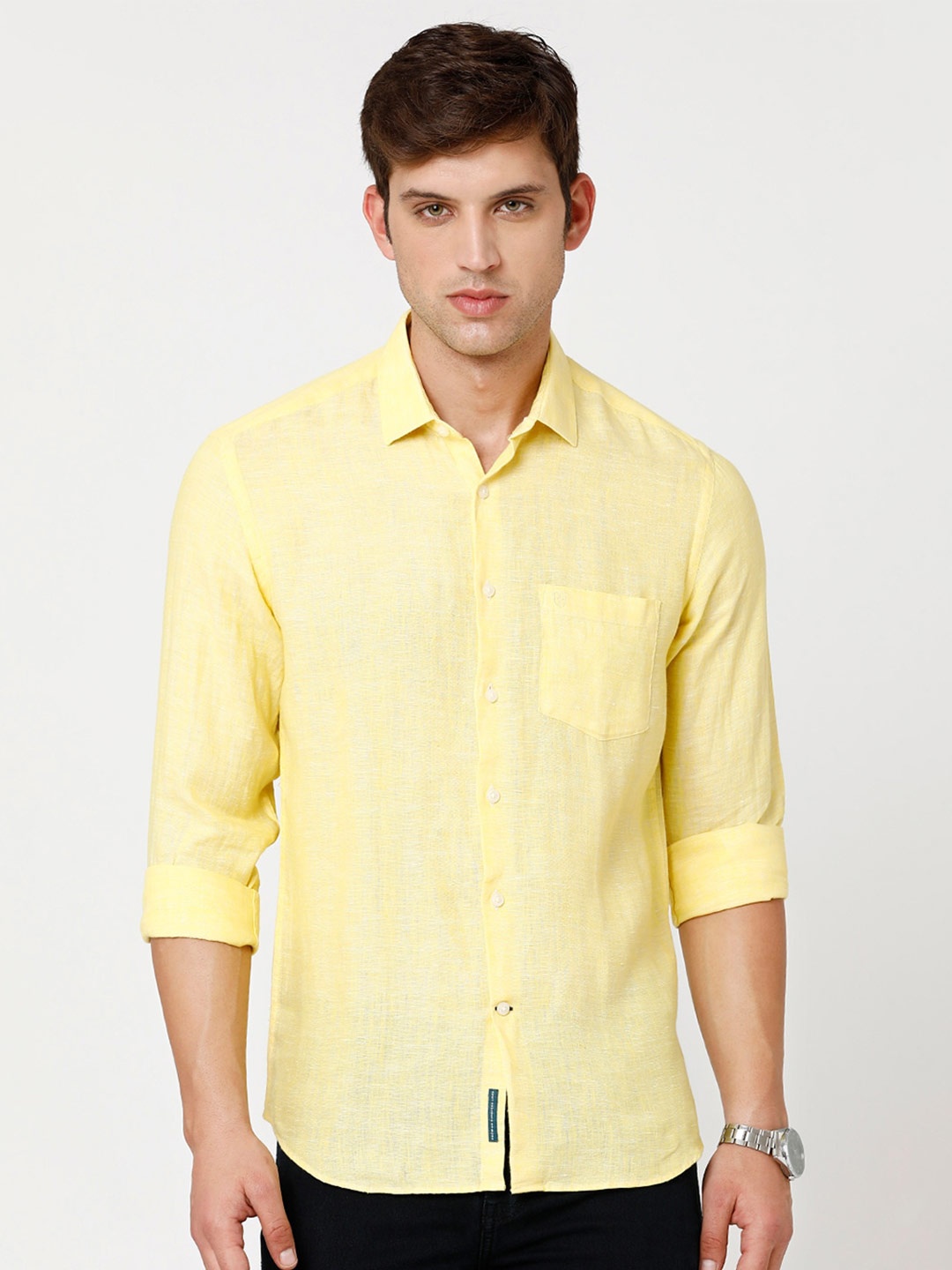 

Linen Club Men Regular Fit Sustainable Casual Shirt, Yellow