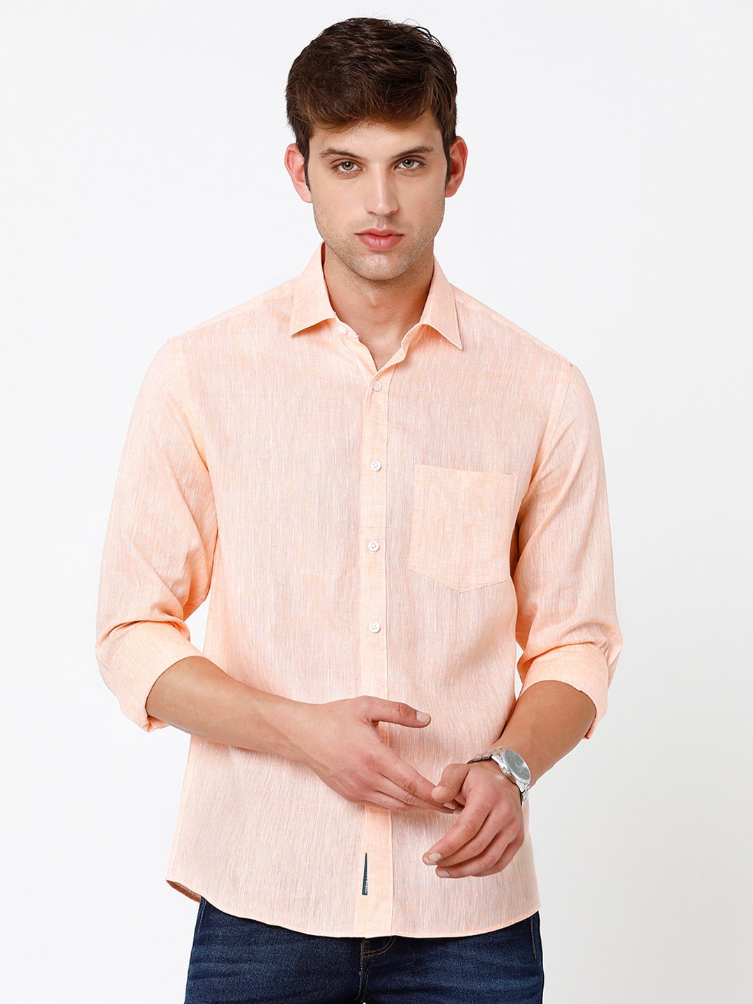 

Linen Club Men Regular Fit Sustainable Casual Shirt, Orange