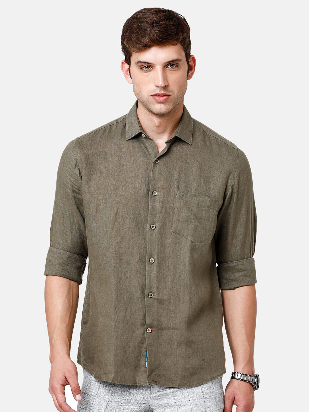 

Linen Club Men Regular Fit Sustainable Casual Shirt, Green