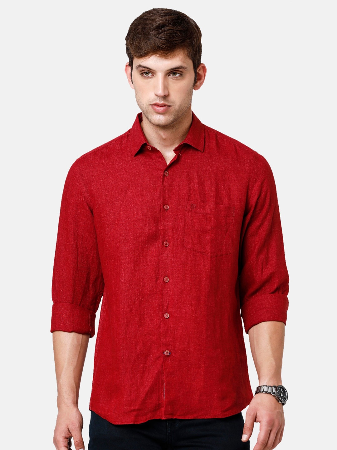 

Linen Club Men Regular Fit Sustainable Casual Shirt, Red
