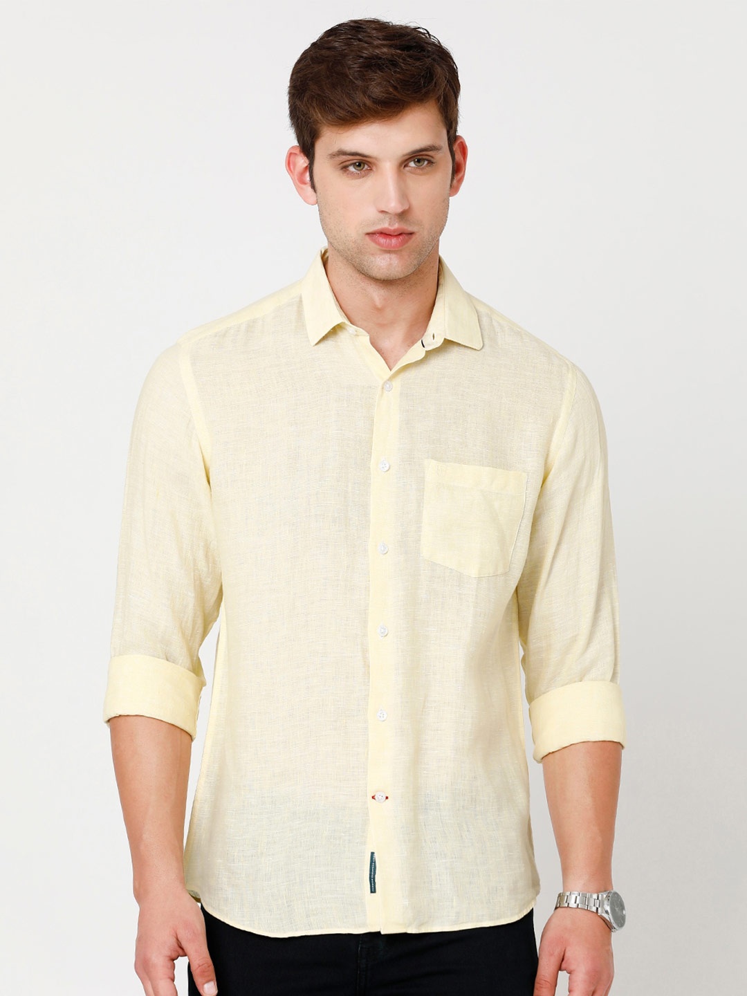 

Linen Club Men Regular Fit Sustainable Casual Shirt, Yellow