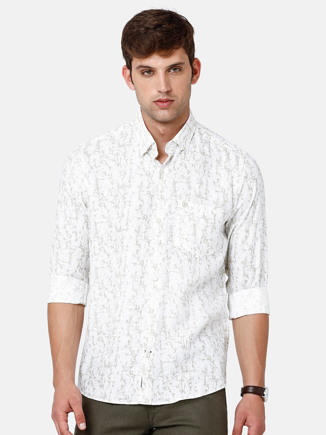

Linen Club Men Floral Printed Sustainable Casual Shirt, White