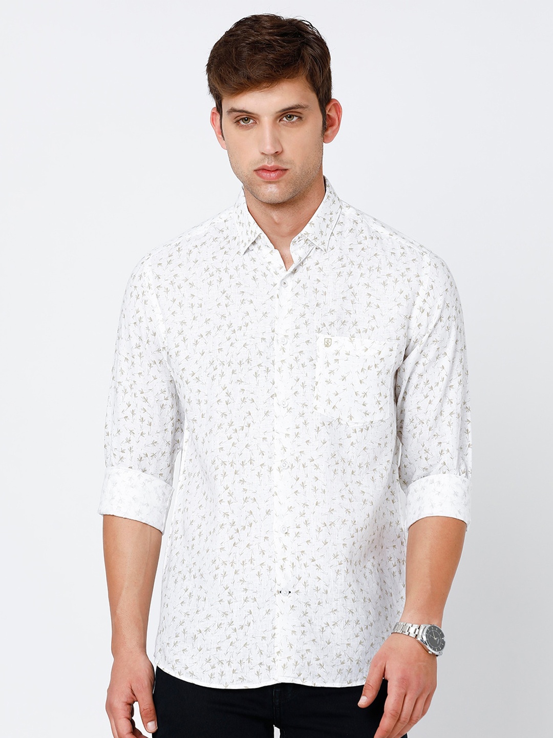 

Linen Club Men Floral Printed Sustainable Casual Shirt, White