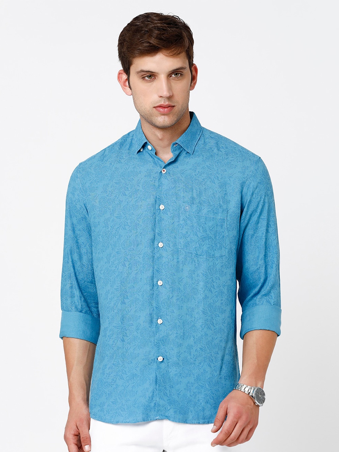 

Linen Club Men Floral Sustainable Casual Shirt, Blue
