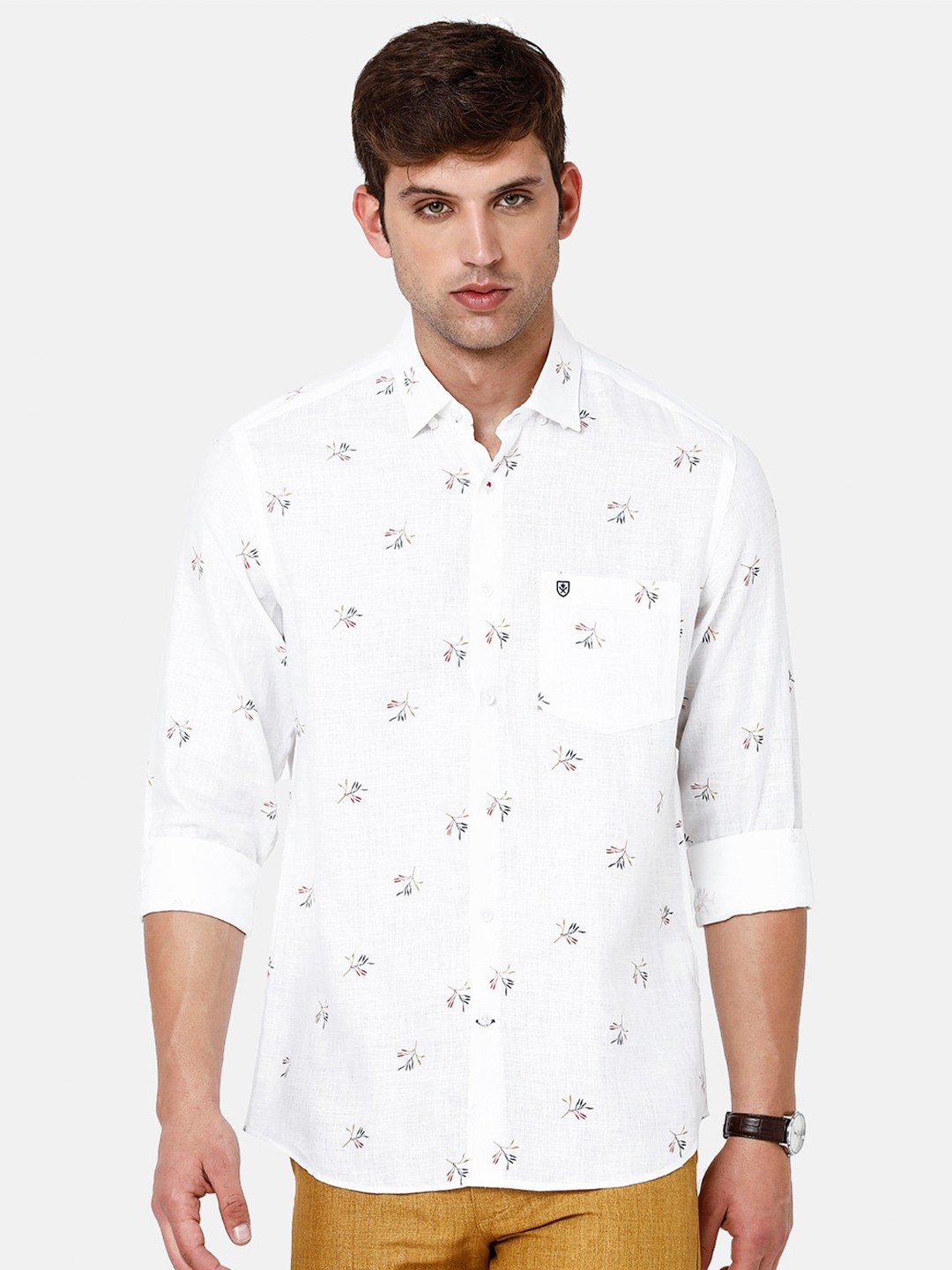 

Linen Club Floral Printed Sustainable Casual Shirt, White