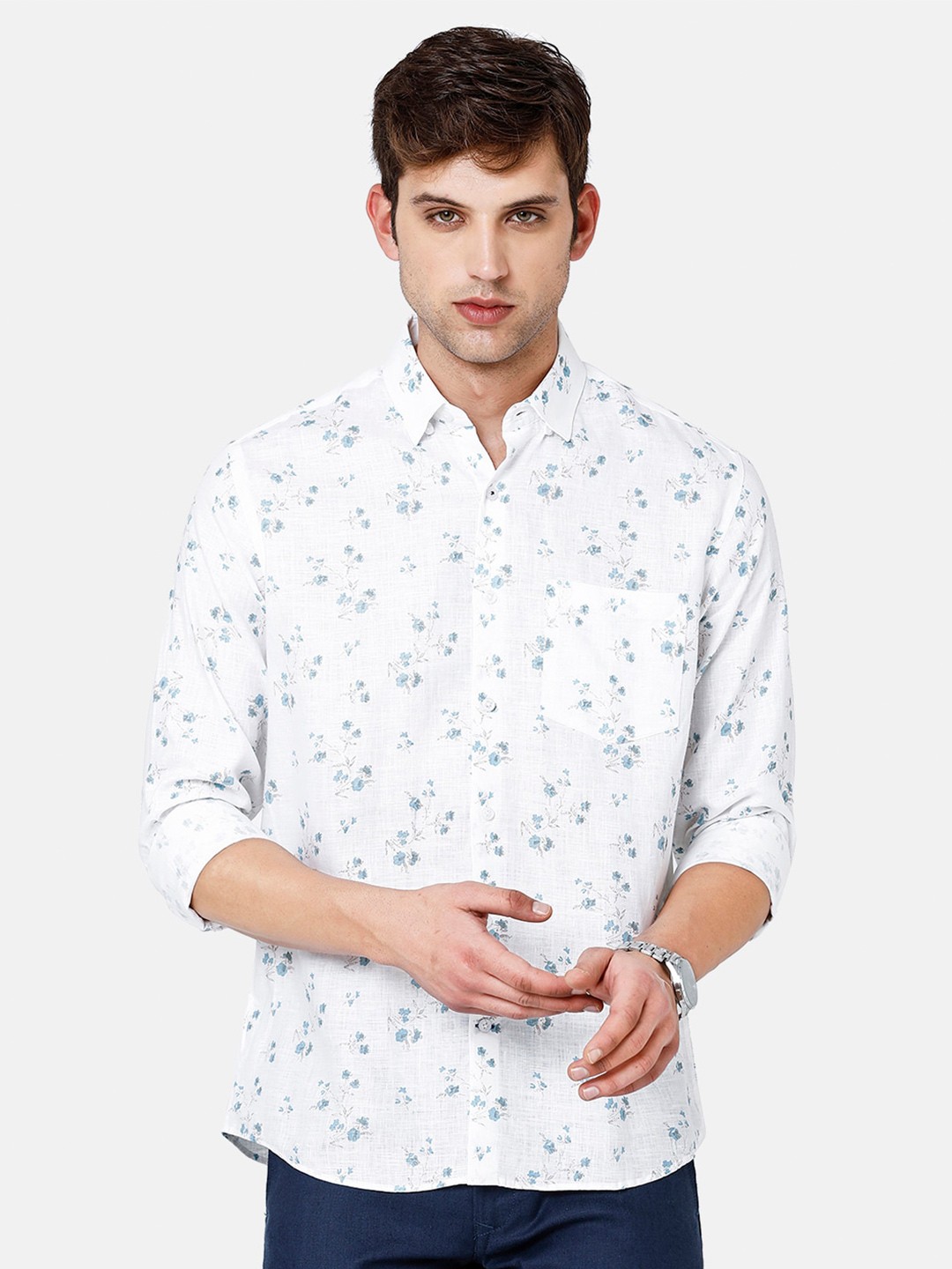 

Linen Club Floral Printed Sustainable Casual Shirt, White