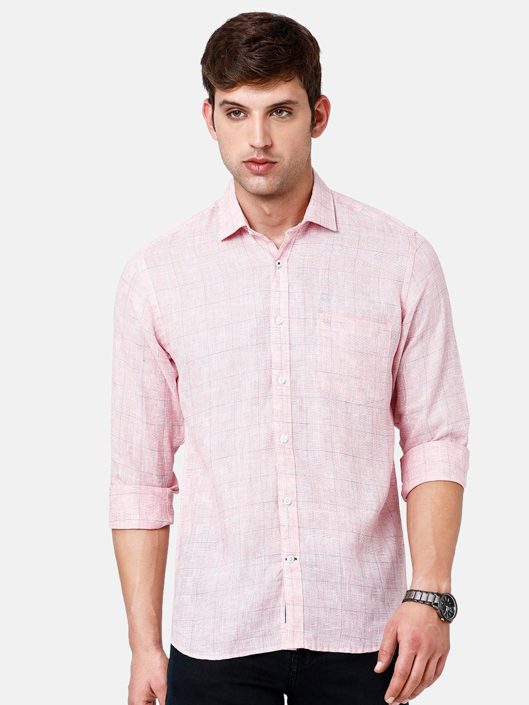 

Linen Club Checked Sustainable Casual Shirt, Pink