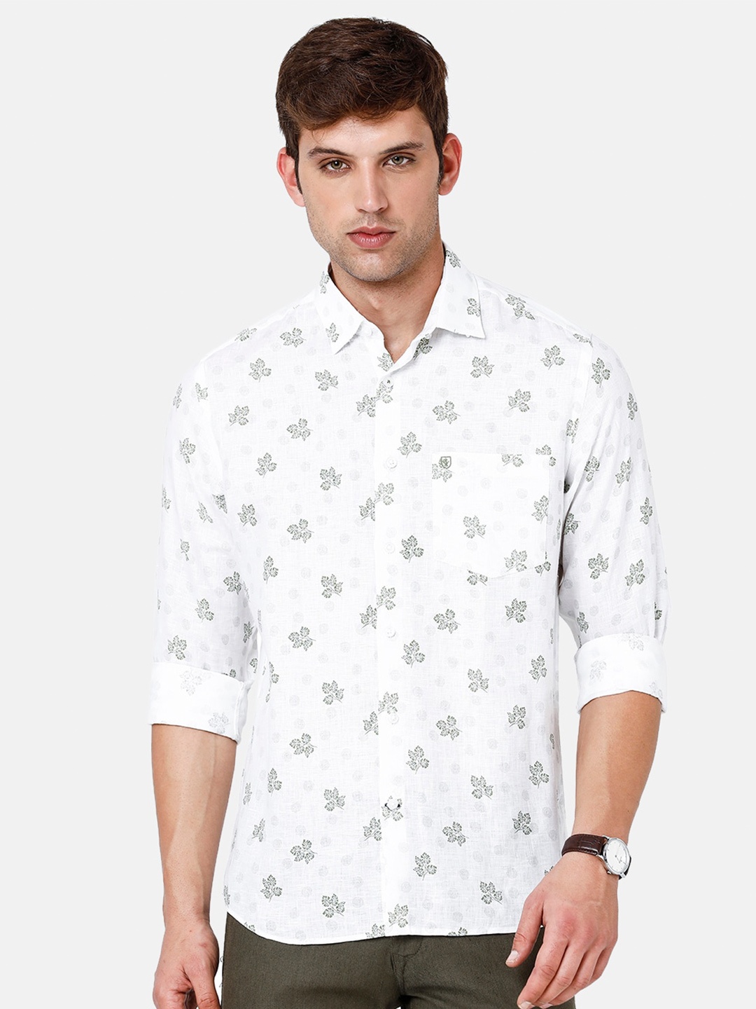 

Linen Club Floral Printed Sustainable Casual Shirt, White