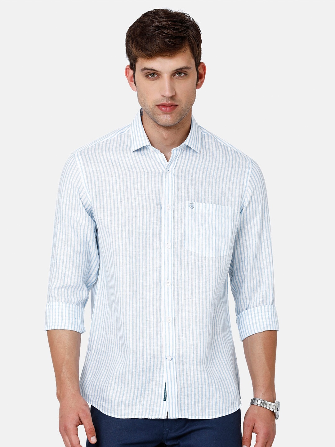 

Linen Club Striped Sustainable Casual Shirt, Blue