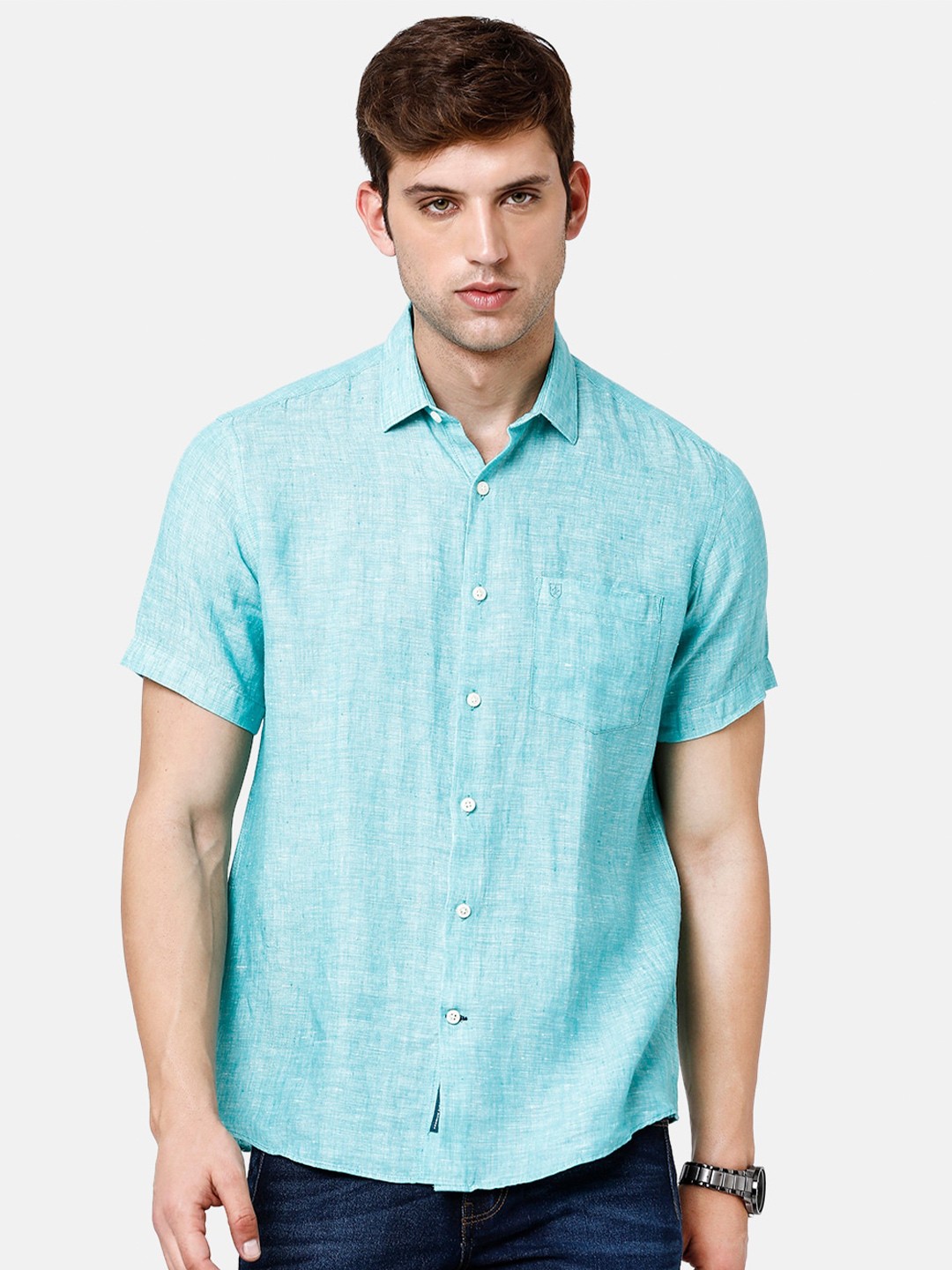 

Linen Club Sustainable Casual Shirt, Turquoise blue