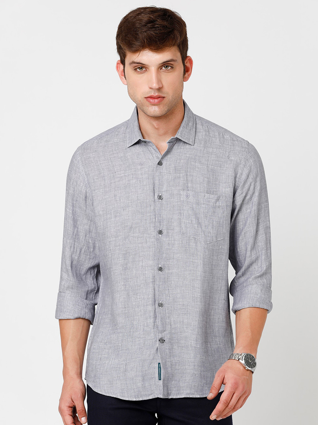 

Linen Club Men Pure Linen Sustainable Casual Shirt, Grey