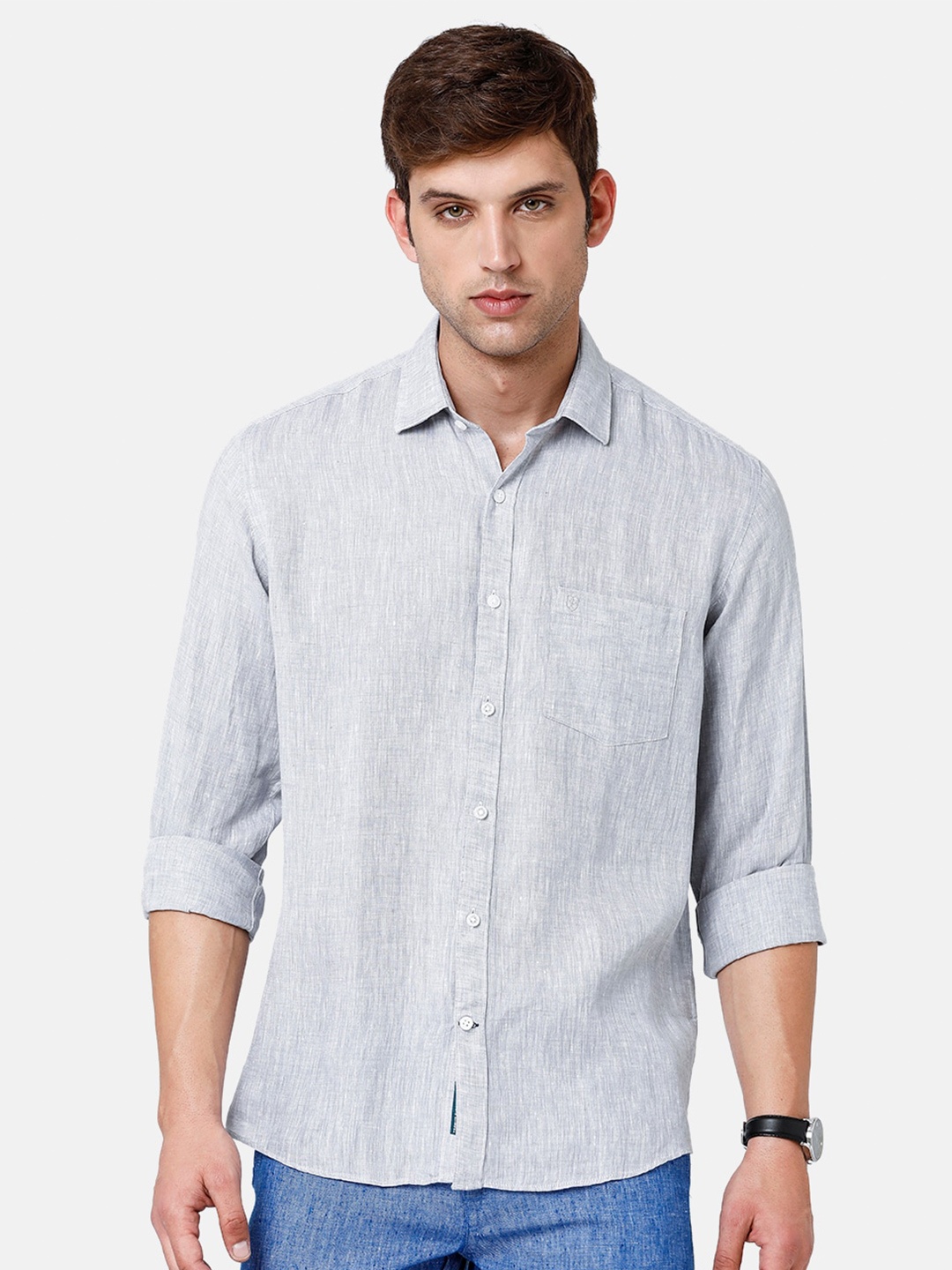 

Linen Club Men Pure Linen Sustainable Casual Shirt, Grey