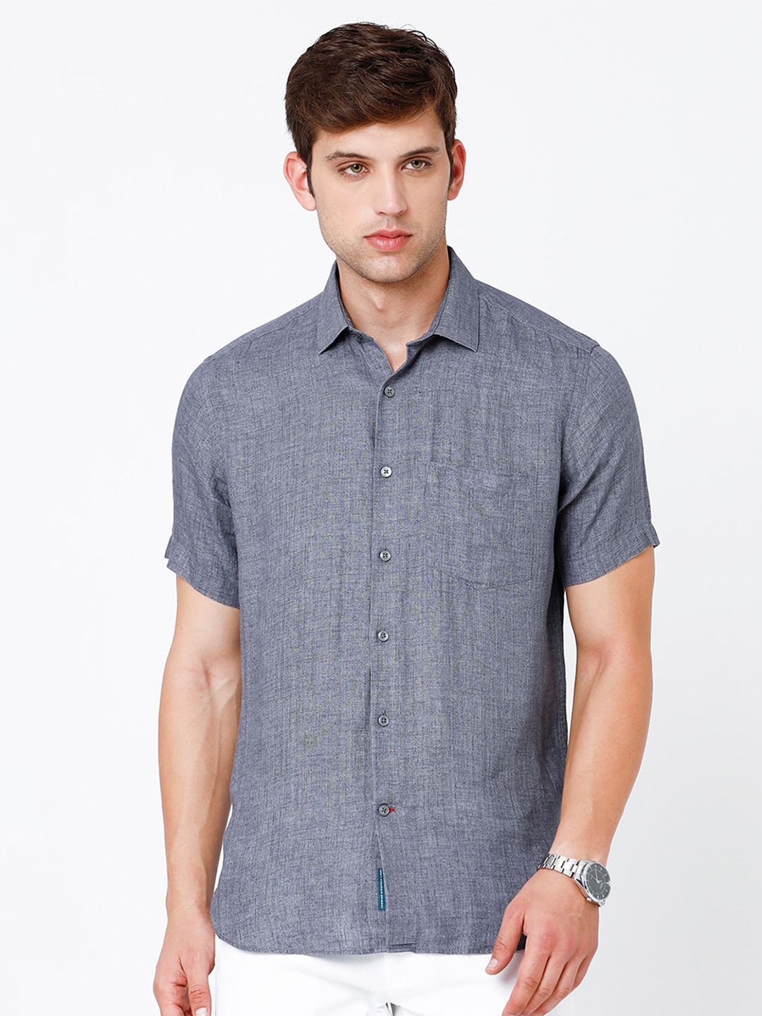 

Linen Club Men Pure Linen Casual Shirt, Grey
