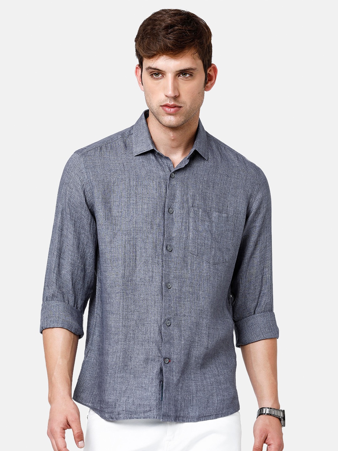 

Linen Club Men Pure Linen Sustainable Casual Shirt, Grey