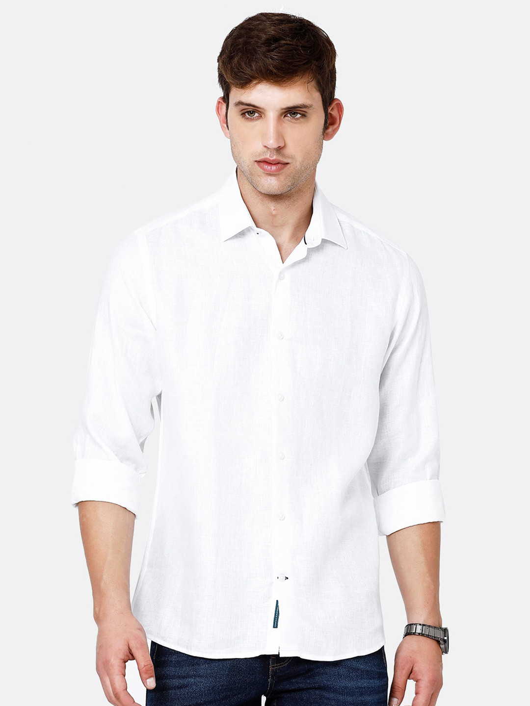 

Linen Club Men Pure Linen Sustainable Casual Shirt, White