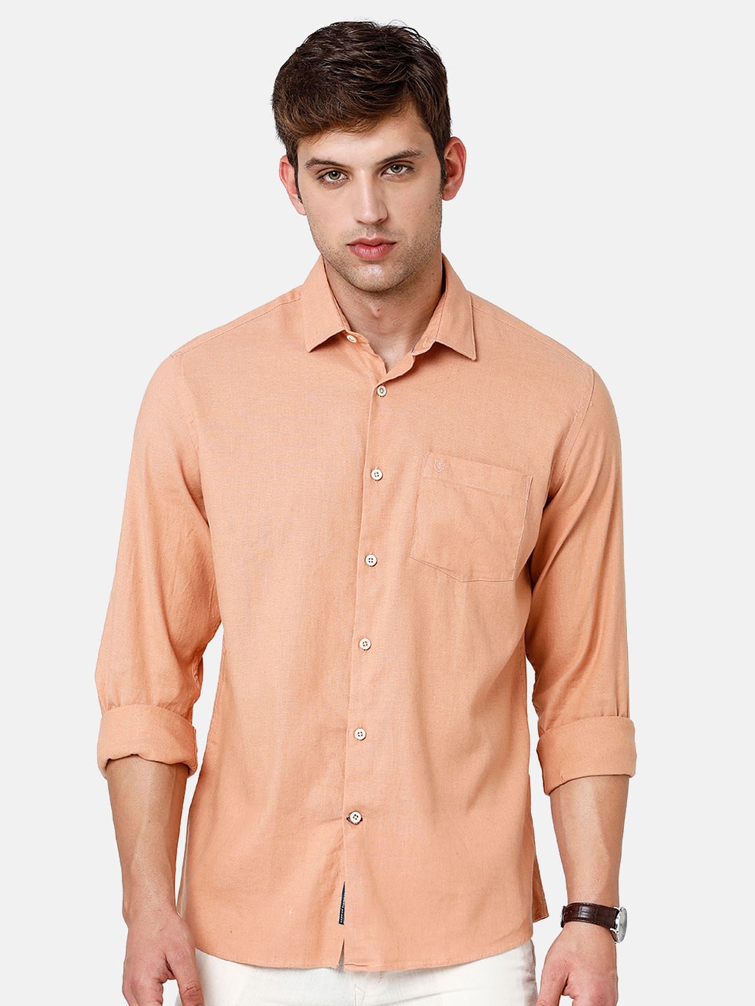 

Linen Club Men Regular Fit Linen Sustainable Casual Shirt, Orange