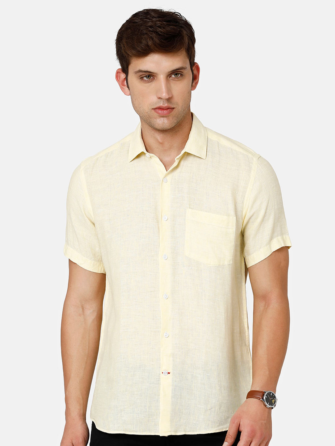 

Linen Club Men Regular Fit Linen Sustainable Casual Shirt, Yellow