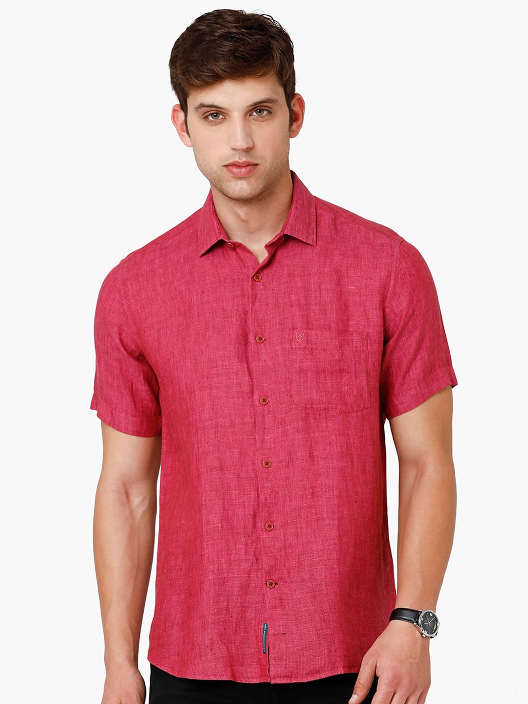 

Linen Club Men Regular Fit Linen Sustainable Casual Shirt, Coral