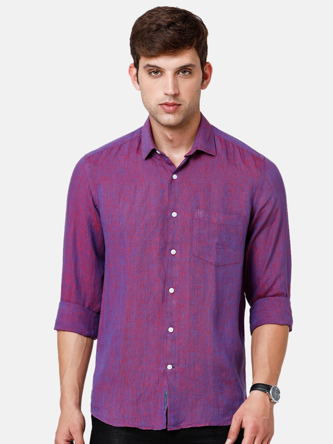 

Linen Club Men Pure Linen Sustainable Casual Shirt, Purple