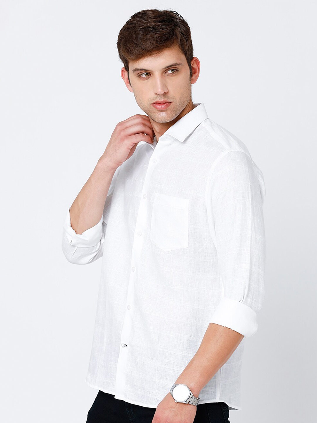 

Linen Club Men Pure Linen Sustainable Casual Shirt, White